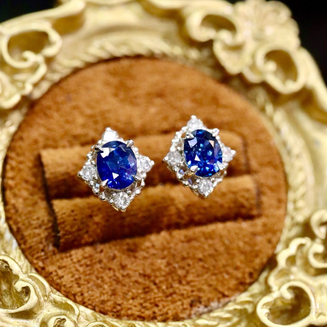 14k Gold 1.26 Ctw Natural Sapphire & Diamond Earrings - 6