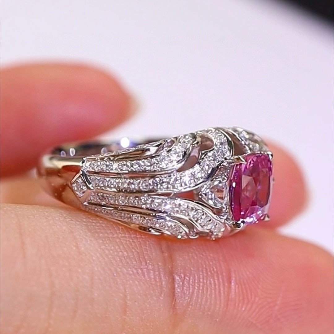 14k Gold 1.91 Ctw Natural Padparadscha Sapphire & Diamond Ring - 2