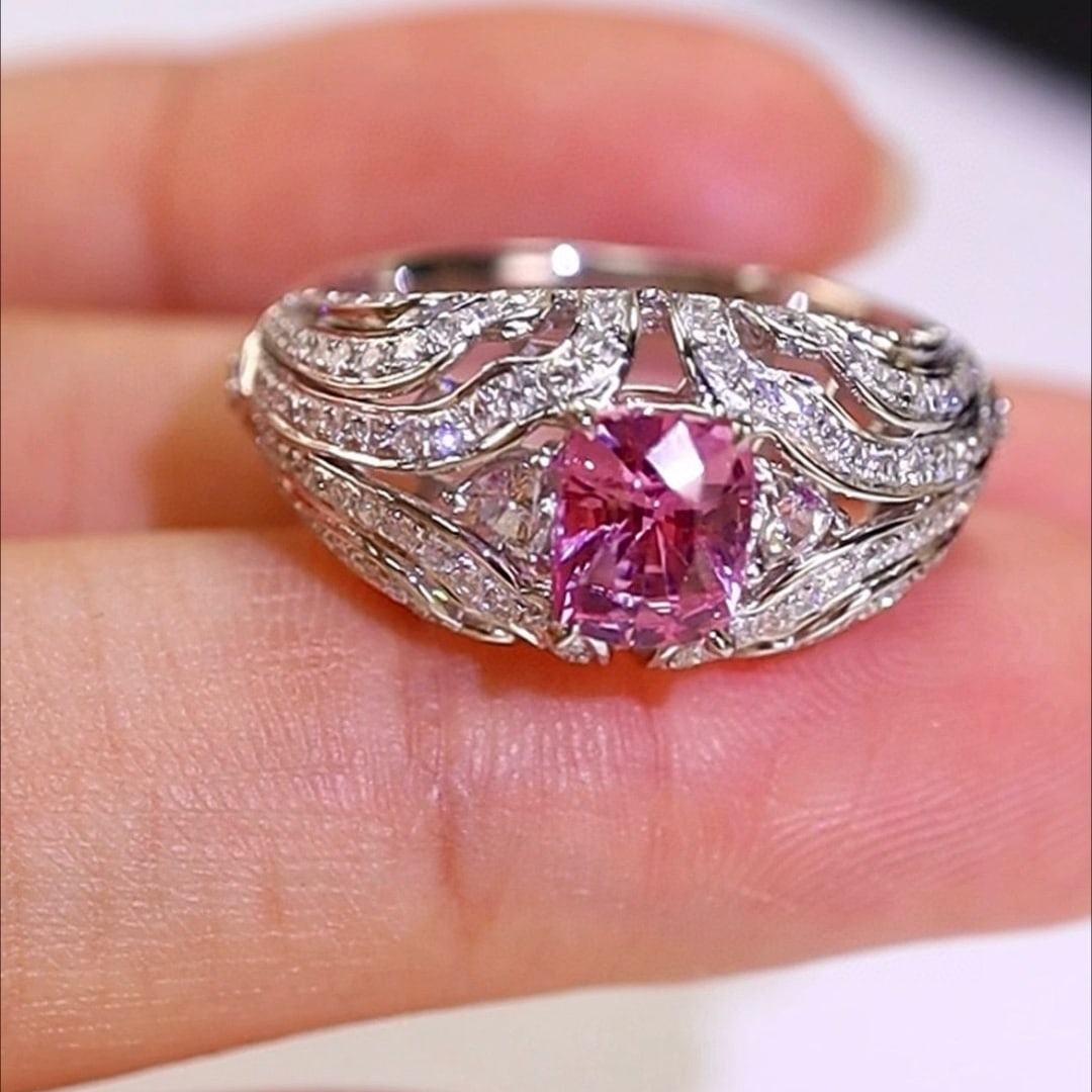 14k Gold 1.91 Ctw Natural Padparadscha Sapphire & Diamond Ring - 3