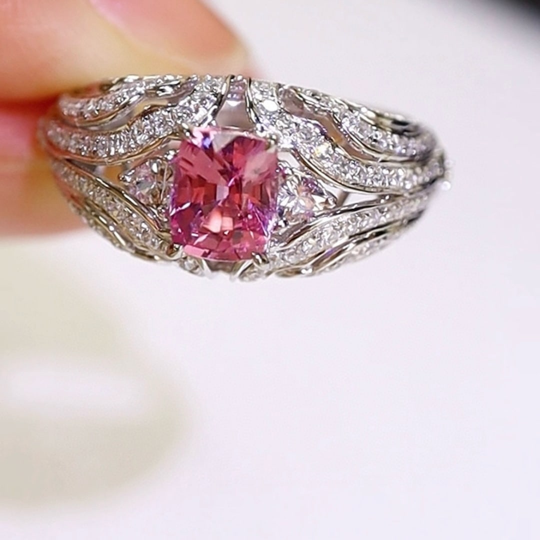 14k Gold 1.91 Ctw Natural Padparadscha Sapphire & Diamond Ring - 4