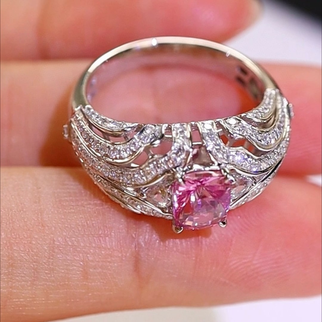 14k Gold 1.91 Ctw Natural Padparadscha Sapphire & Diamond Ring - 5