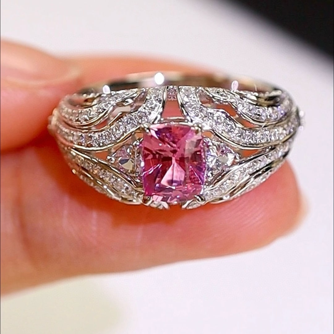 14k Gold 1.91 Ctw Natural Padparadscha Sapphire & Diamond Ring - 7