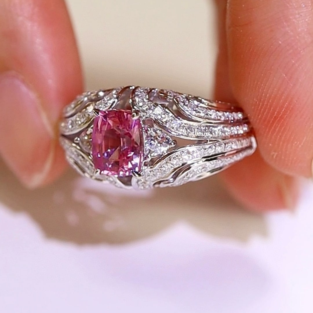 14k Gold 1.91 Ctw Natural Padparadscha Sapphire & Diamond Ring - 8