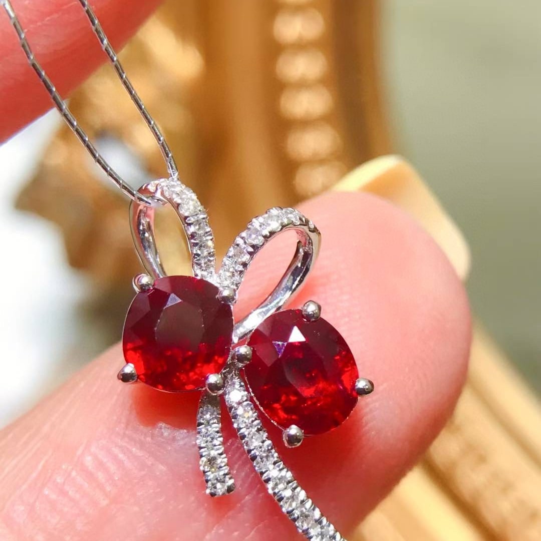 14k Gold 1.4 Ctw Natural Ruby & Diamond Pendant( Without Chain ) - 2