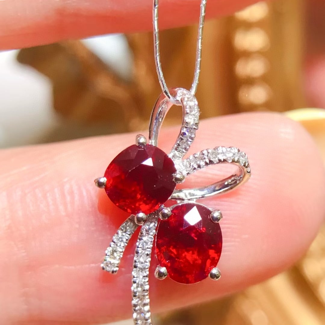 14k Gold 1.4 Ctw Natural Ruby & Diamond Pendant( Without Chain ) - 3