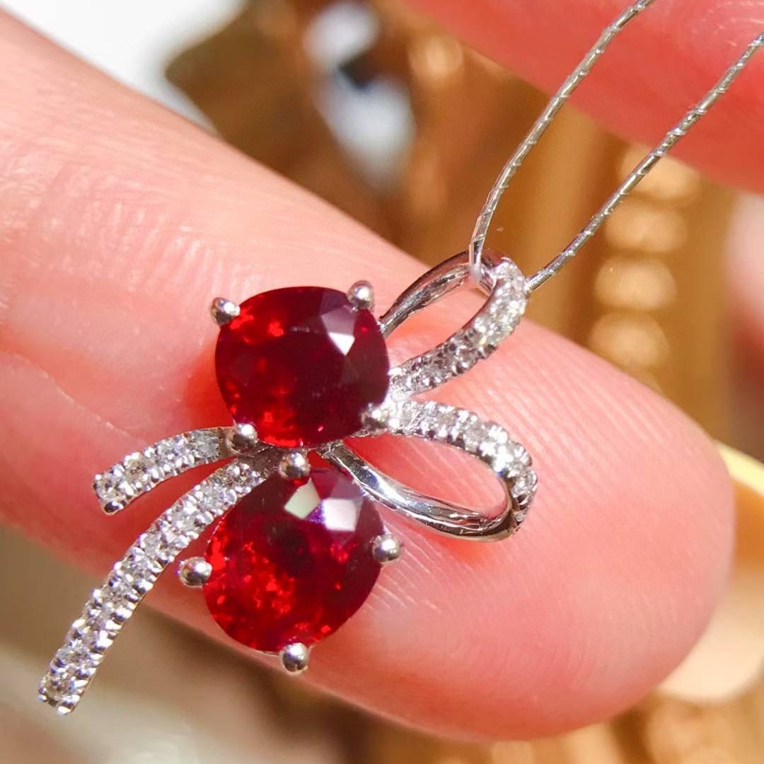 14k Gold 1.4 Ctw Natural Ruby & Diamond Pendant( Without Chain ) - 4