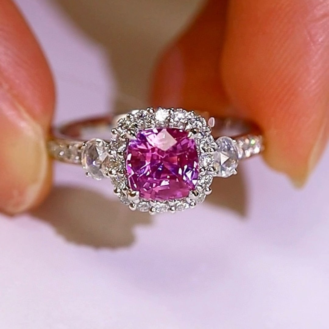 14k Gold 2.31 Ctw Natural Padparadscha Sapphire & Diamond Ring - 2
