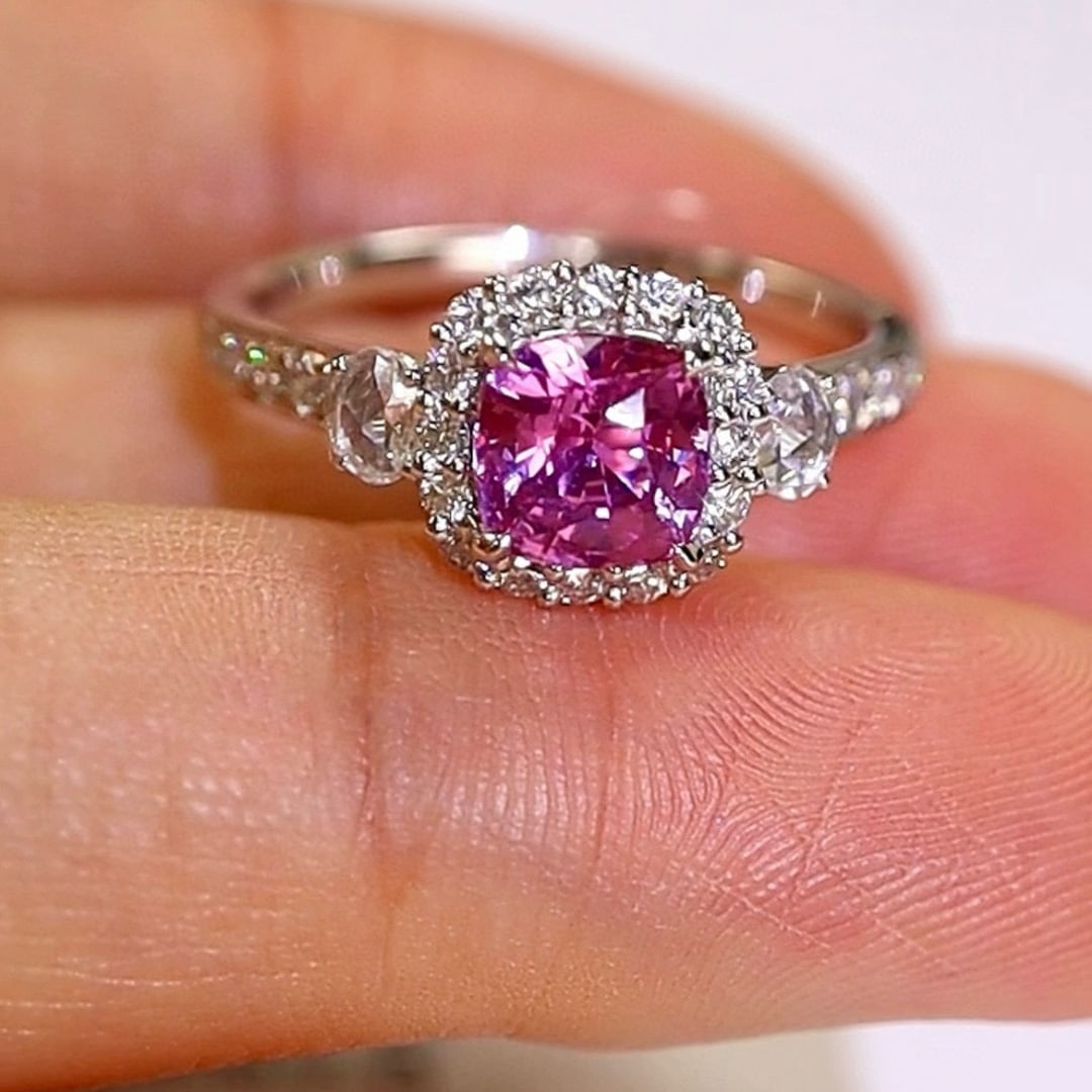 14k Gold 2.31 Ctw Natural Padparadscha Sapphire & Diamond Ring - 3