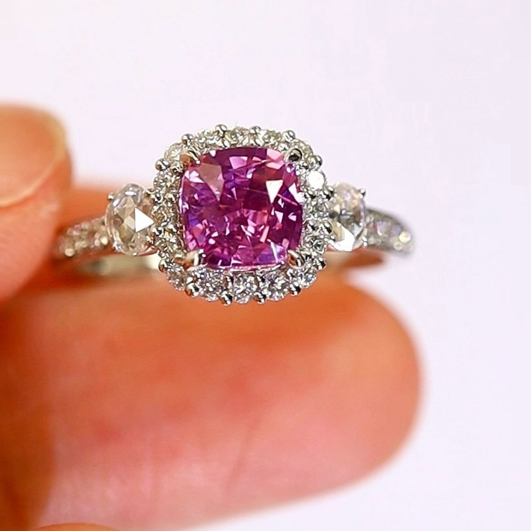 14k Gold 2.31 Ctw Natural Padparadscha Sapphire & Diamond Ring - 4
