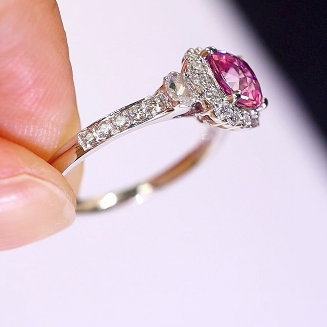 14k Gold 2.31 Ctw Natural Padparadscha Sapphire & Diamond Ring - 7