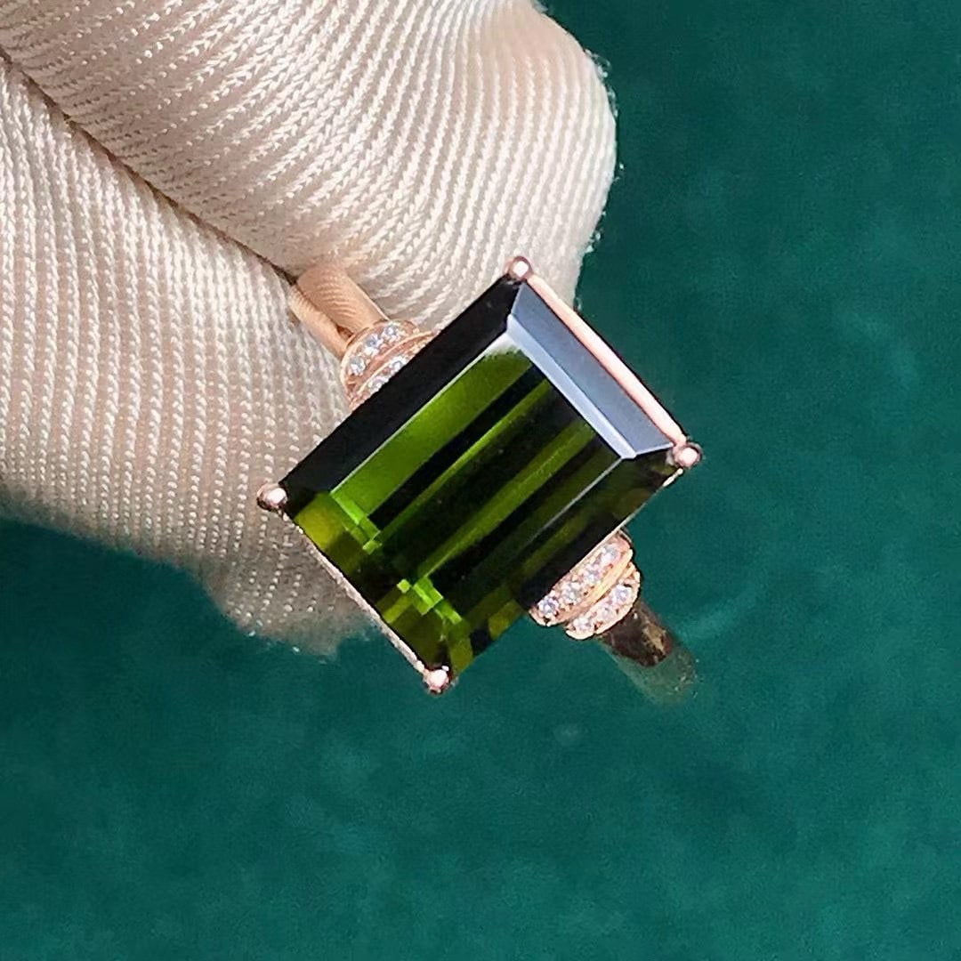 14k Gold 4.79 Ctw Natural Tourmaline & Diamond Ring - 3