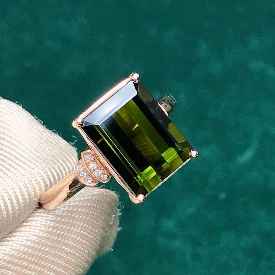 14k Gold 4.79 Ctw Natural Tourmaline & Diamond Ring - 4