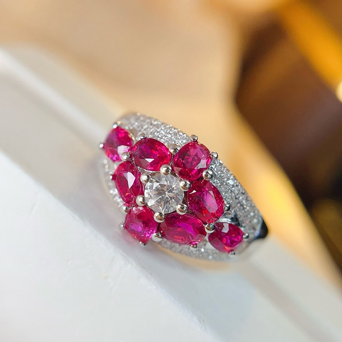 14k Gold 2.40 Ct Natural Ruby & Diamond & Sapphire Ring: Ref:231017084 // gold content:14k gold // ring size:7. 25us // // main gemstone:ruby // shape:oval // carat weight:2. 40ct // color:red // treatment:natural // // adjacent gemstone 2 : diamond // numb