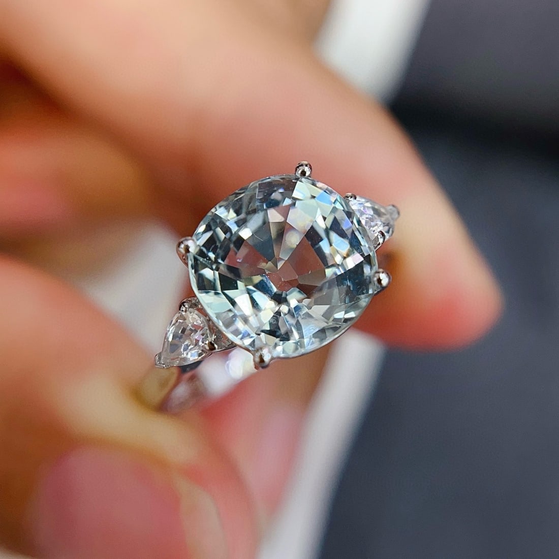 14k Gold 3.50 Ct Natural Aquamarine & Sapphire Ring - 2