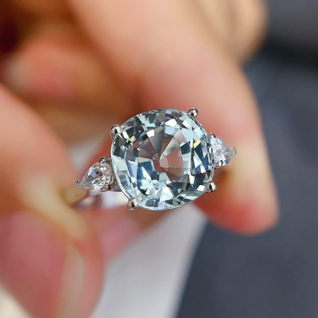 14k Gold 3.50 Ct Natural Aquamarine & Sapphire Ring - 3