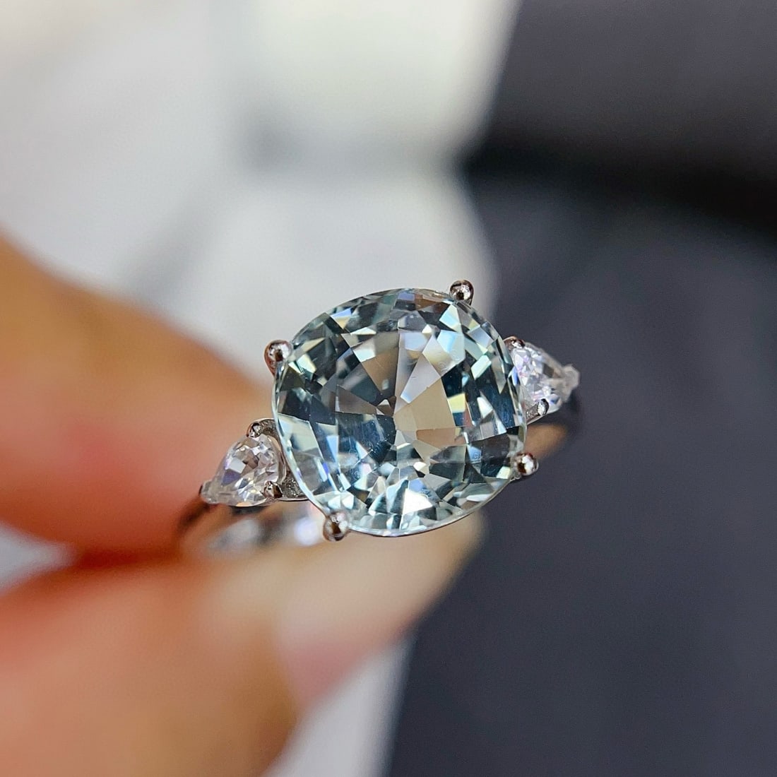 14k Gold 3.50 Ct Natural Aquamarine & Sapphire Ring - 6