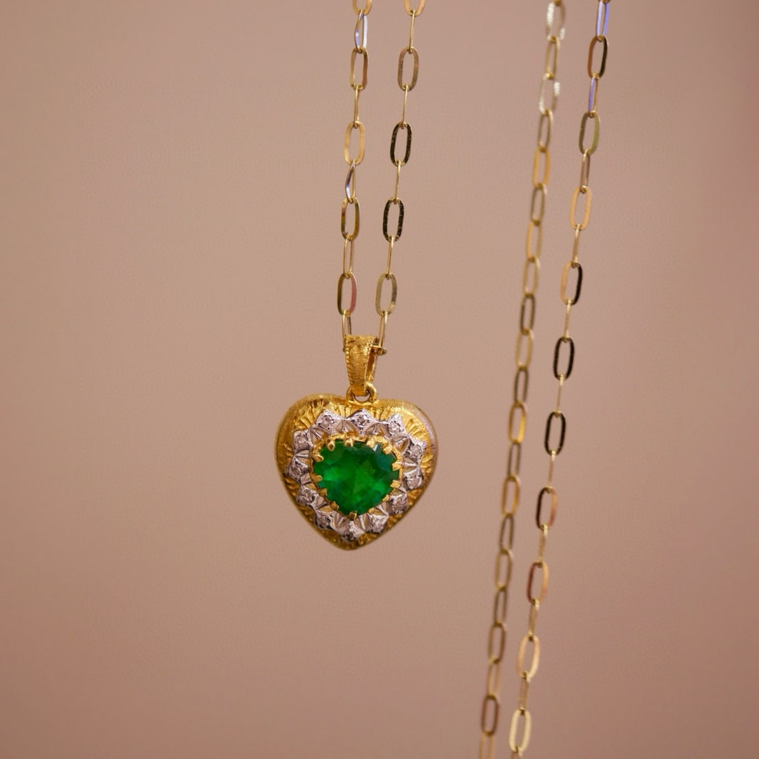 14k Gold 0.58 Ctw Vivid Green Natural Emerald & Diamond Pendant( Without Chain ) - 2