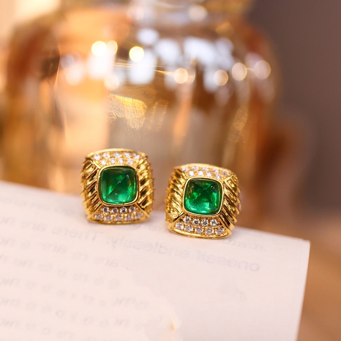 14k Gold 2.46 Ctw Vivid Green Natural Emerald & Diamond Earrings - 2