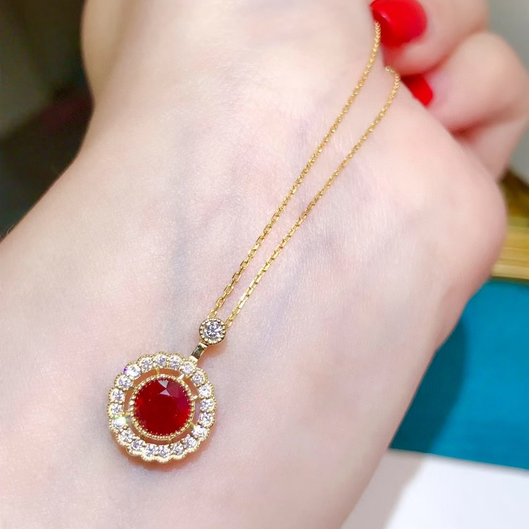 14k Gold 1.49 Ctw Natural Ruby & Diamond Pendant( Without Chain ) - 4