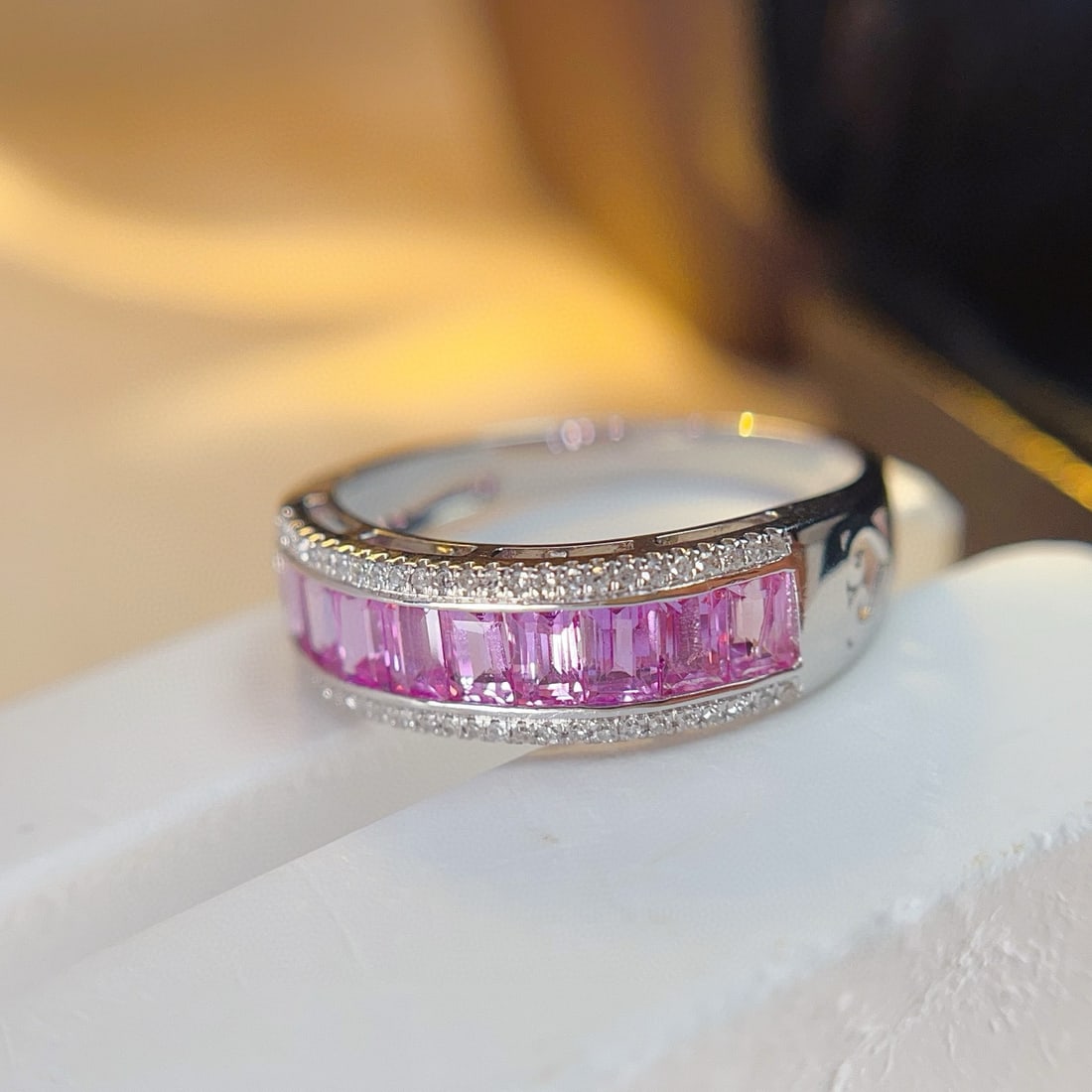 14k Gold 1.50 Ct Natural Padparadscha Sapphire & Diamond Ring - 4