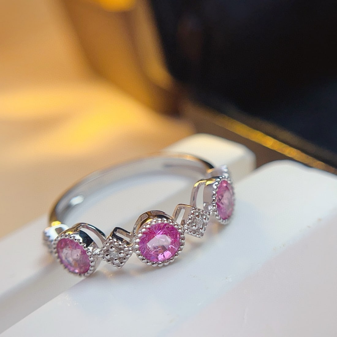 14k Gold 1.10 Ct Natural Padparadscha Sapphire & Diamond Ring - 2