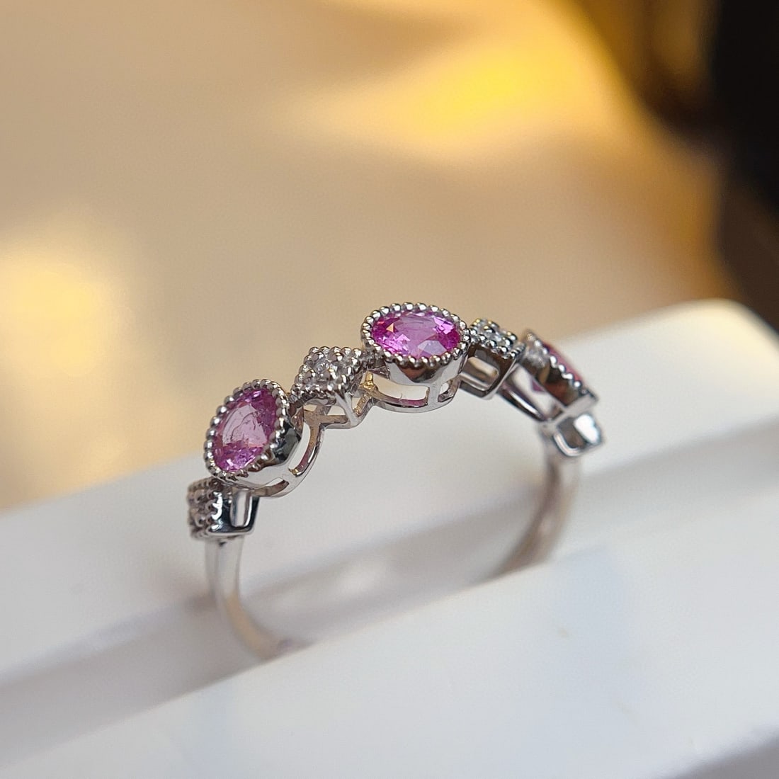 14k Gold 1.10 Ct Natural Padparadscha Sapphire & Diamond Ring - 3