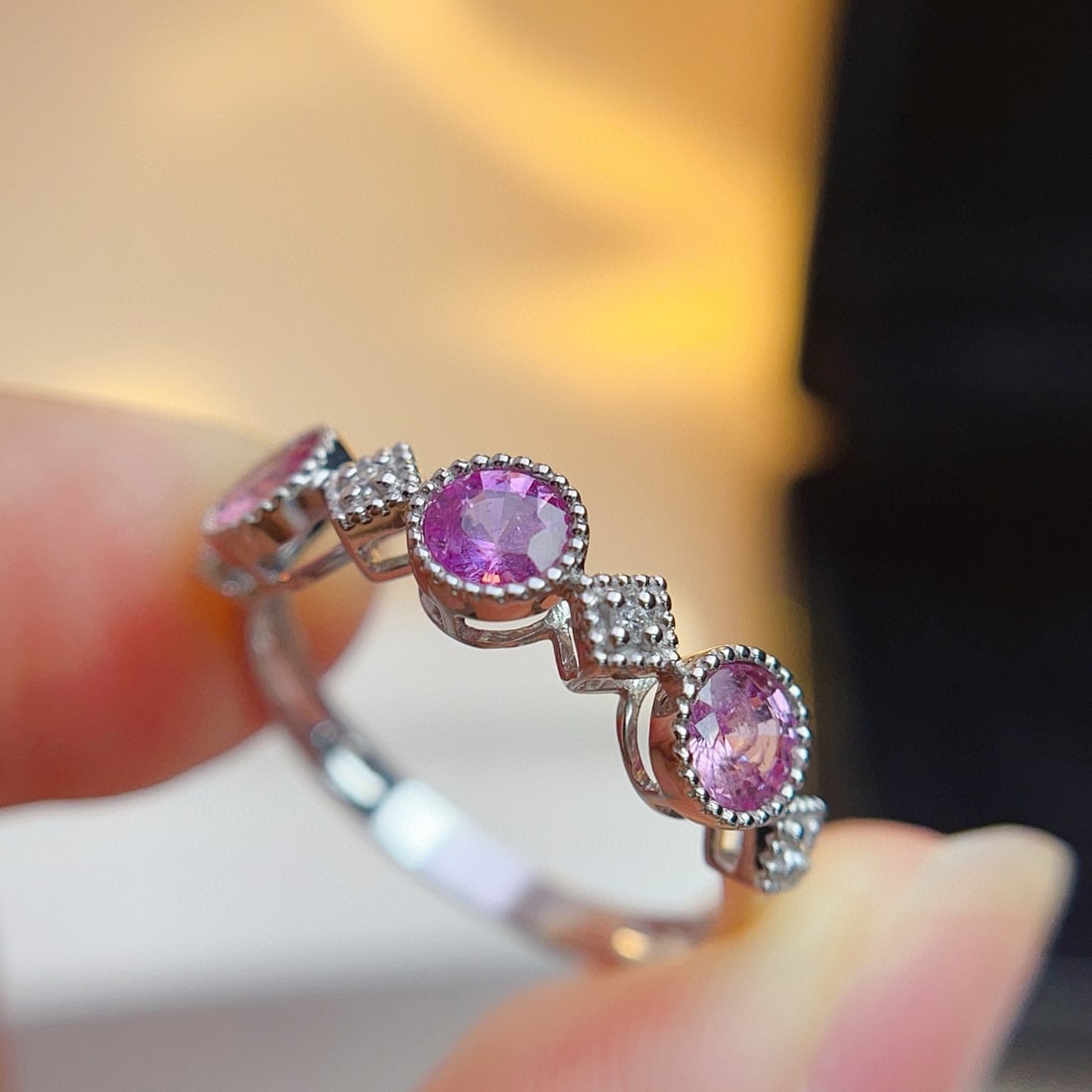 14k Gold 1.10 Ct Natural Padparadscha Sapphire & Diamond Ring - 4