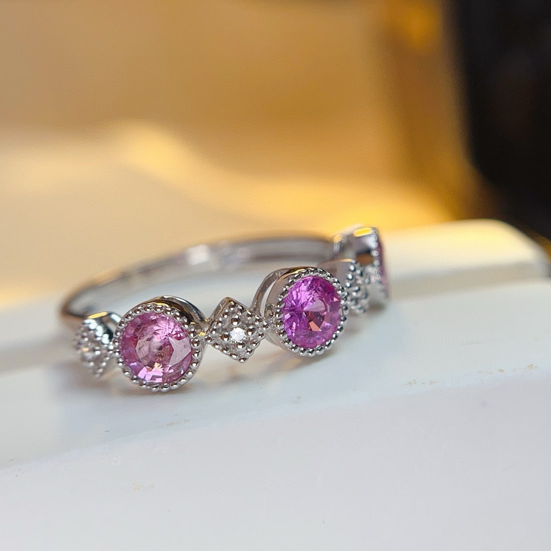 14k Gold 1.10 Ct Natural Padparadscha Sapphire & Diamond Ring - 5