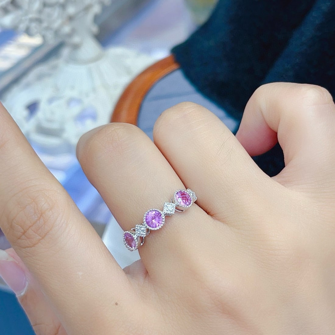 14k Gold 1.10 Ct Natural Padparadscha Sapphire & Diamond Ring - 6