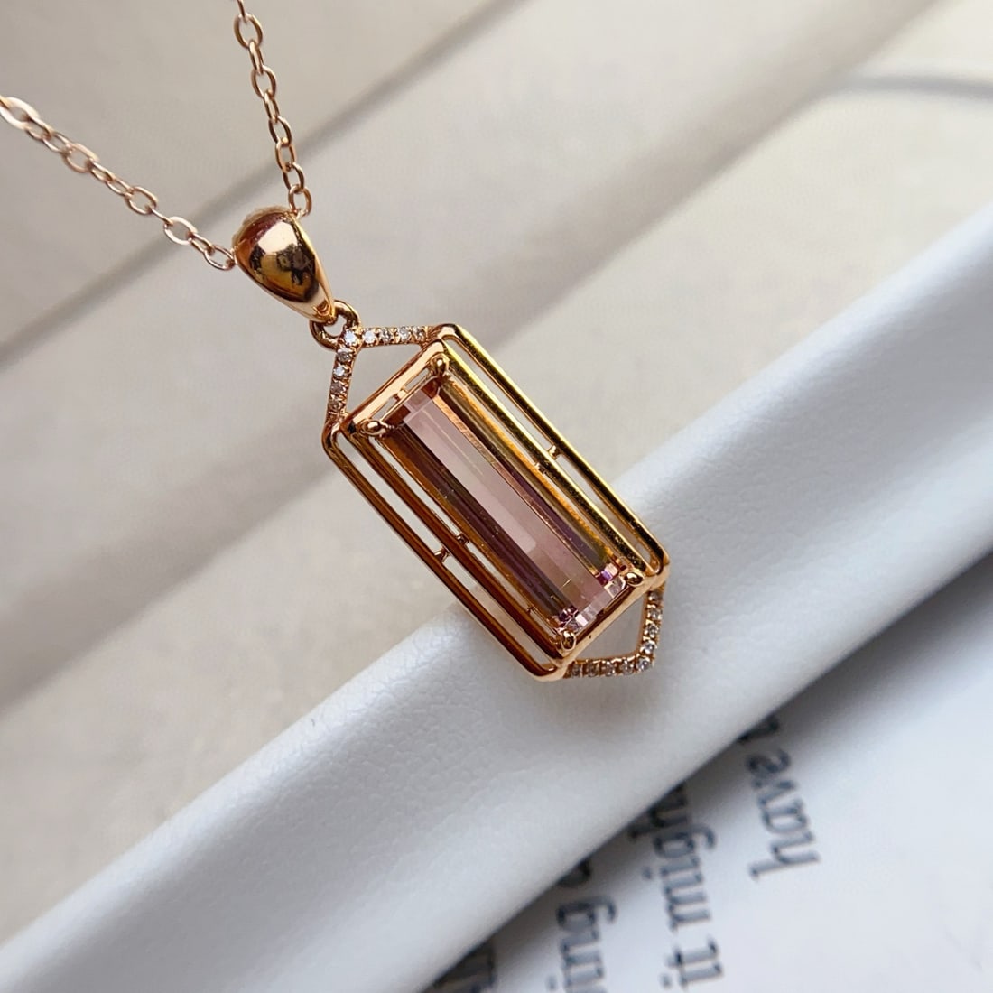14k Gold 1.90 Ct Natural Tourmaline & Diamond Pendant( Without Chain ) - 2