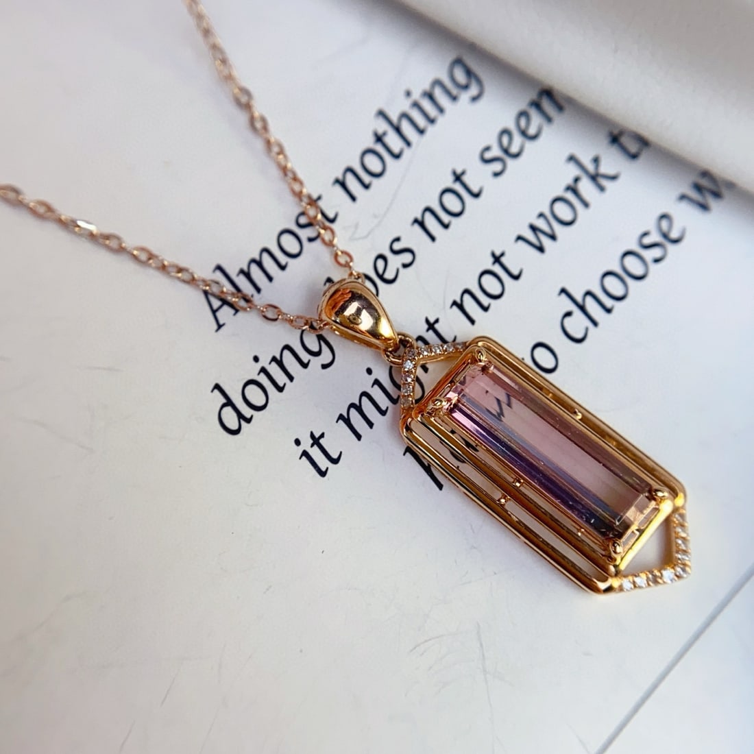 14k Gold 1.90 Ct Natural Tourmaline & Diamond Pendant( Without Chain ) - 3