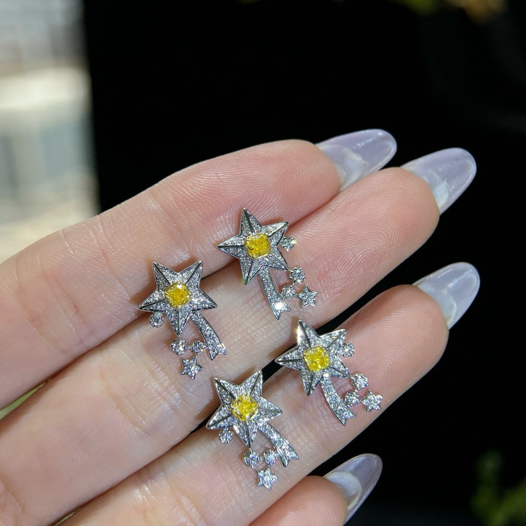 14k Gold 0.48 Ctw Natural Yellow Diamond & Diamond Earrings - 3