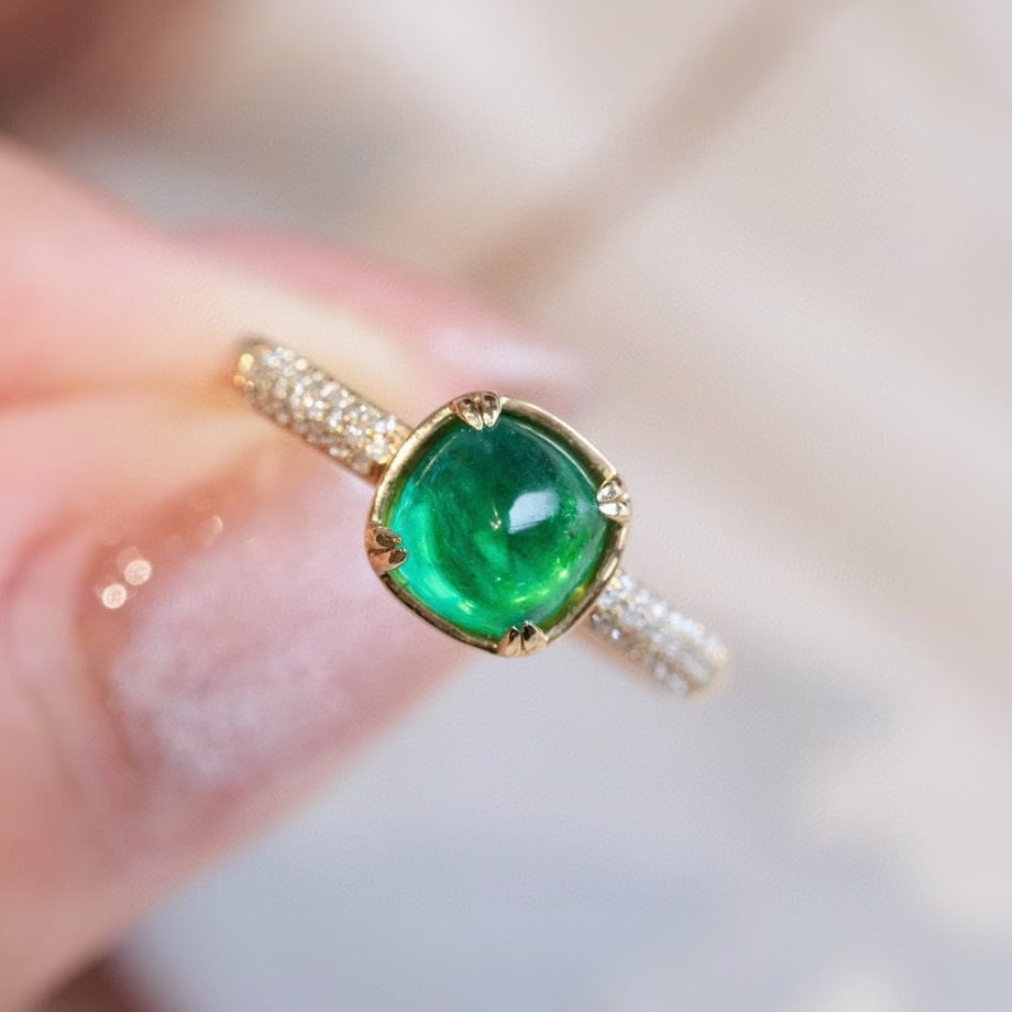 14k Gold 1.63 Ctw Vivid Green Natural Emerald & Diamond Ring - 3