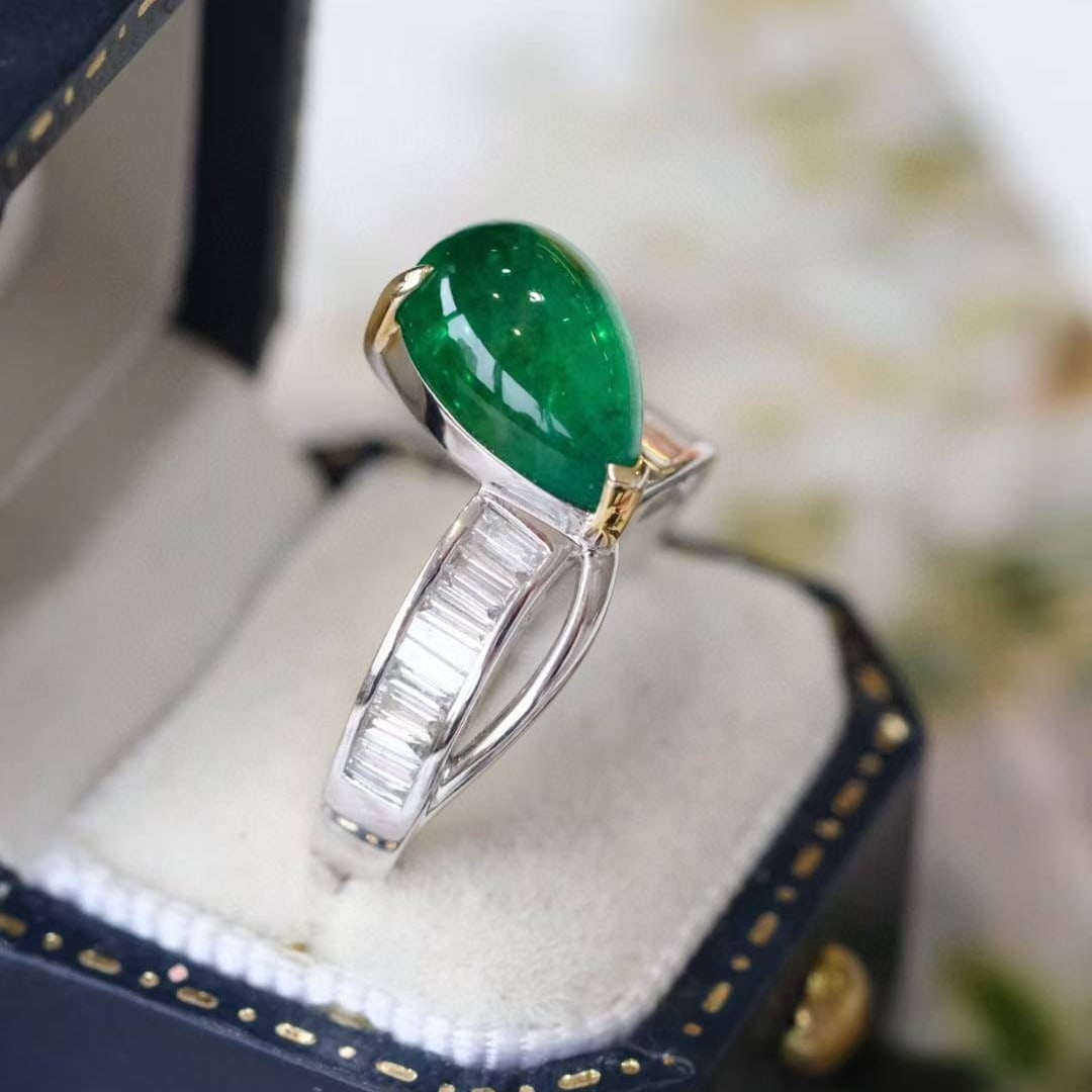 14k Gold 3.98 Ctw Vivid Green Natural Emerald & Diamond Ring - 3