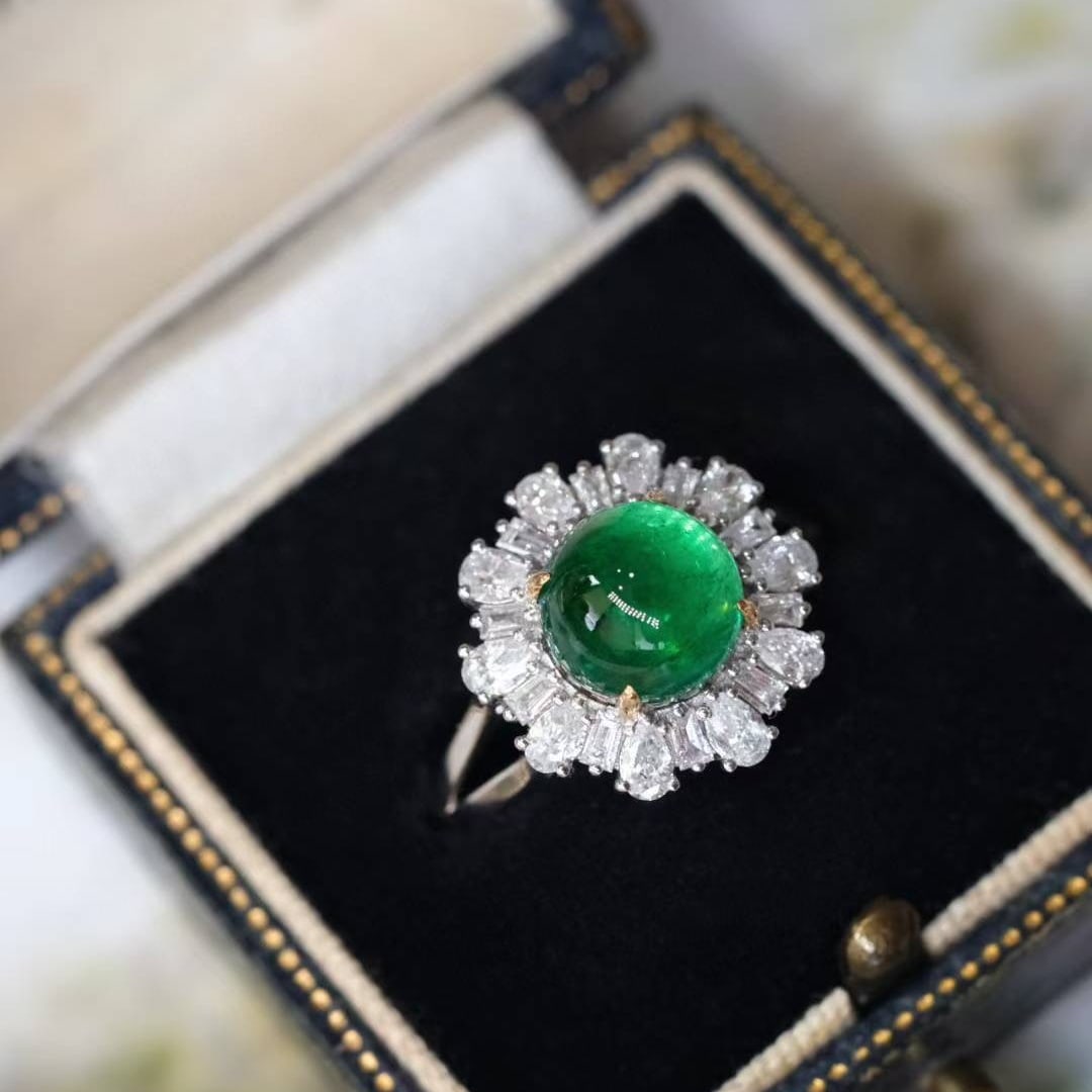 14k Gold 3.04 Ctw Vivid Green Natural Emerald & Diamond Ring - 2