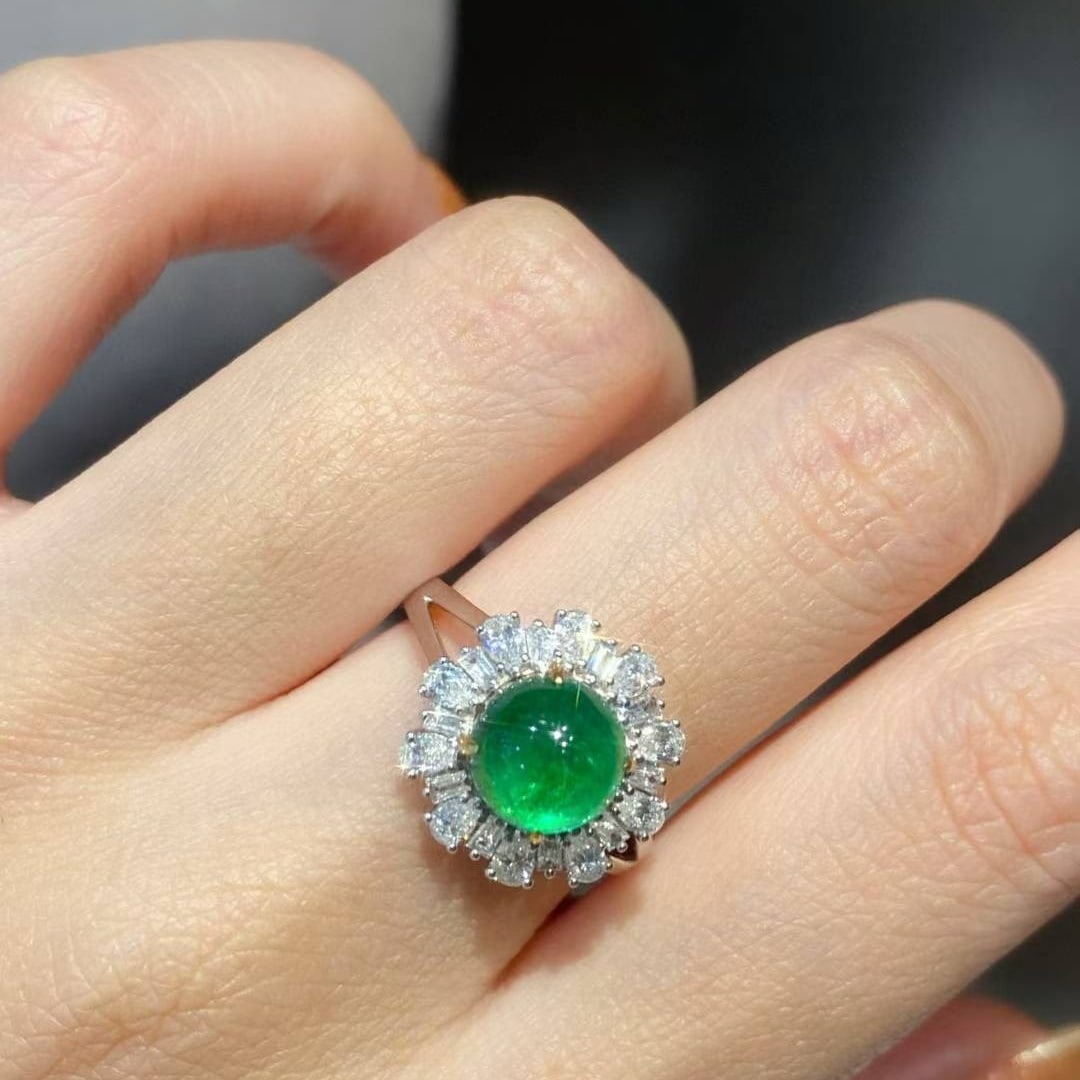 14k Gold 3.04 Ctw Vivid Green Natural Emerald & Diamond Ring - 4