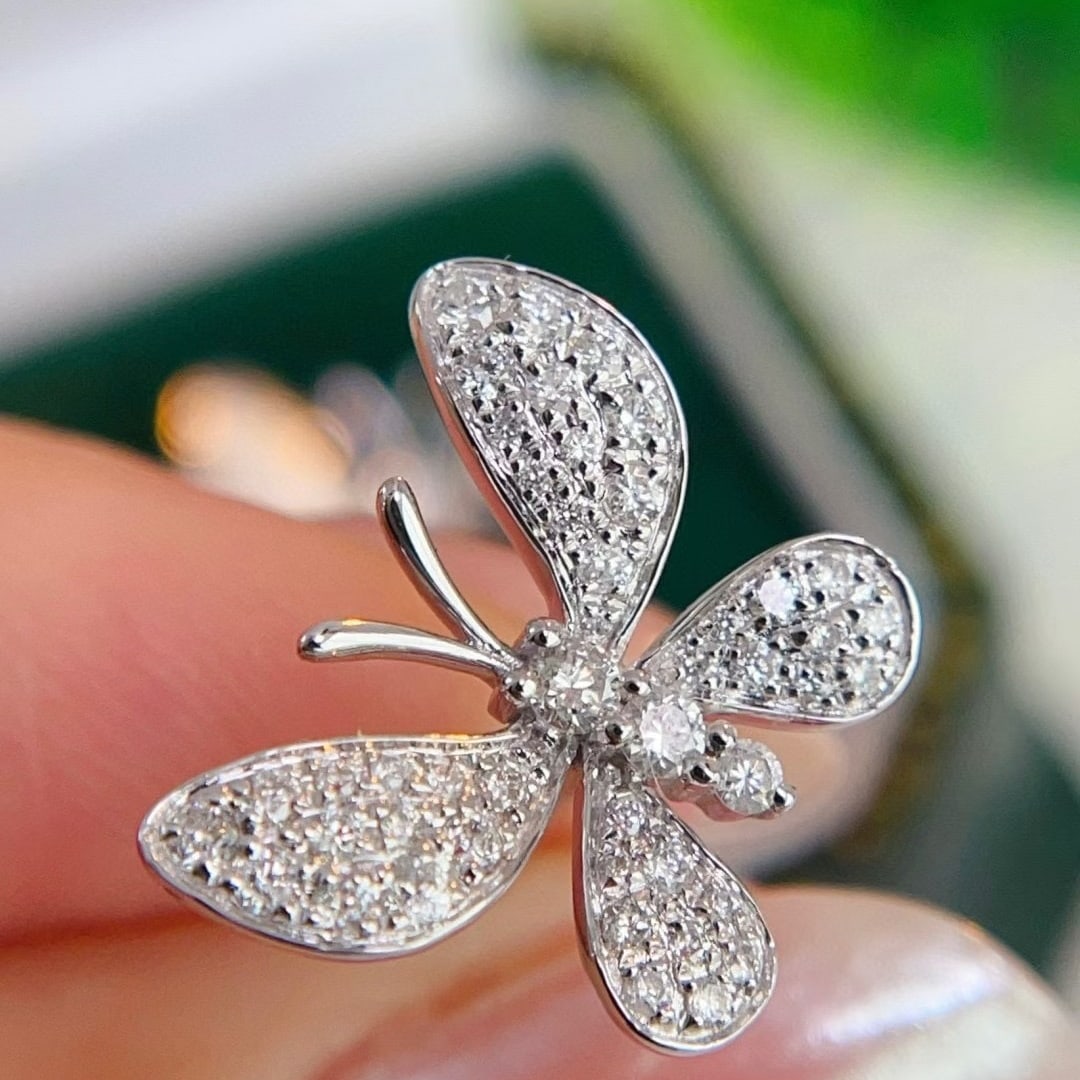14k Gold 0.64 Ct Natural H Diamond & Butterfly Earrings - 2