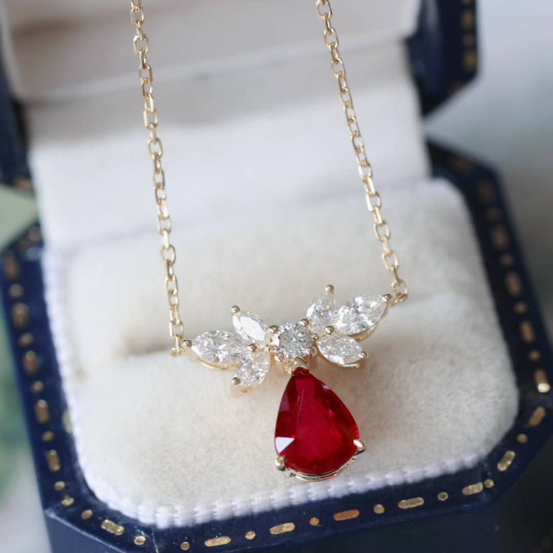 14k Gold 1.25 Ctw Natural Ruby & Diamond Necklace - 2