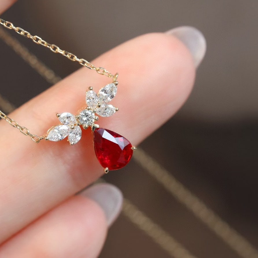 14k Gold 1.25 Ctw Natural Ruby & Diamond Necklace - 4