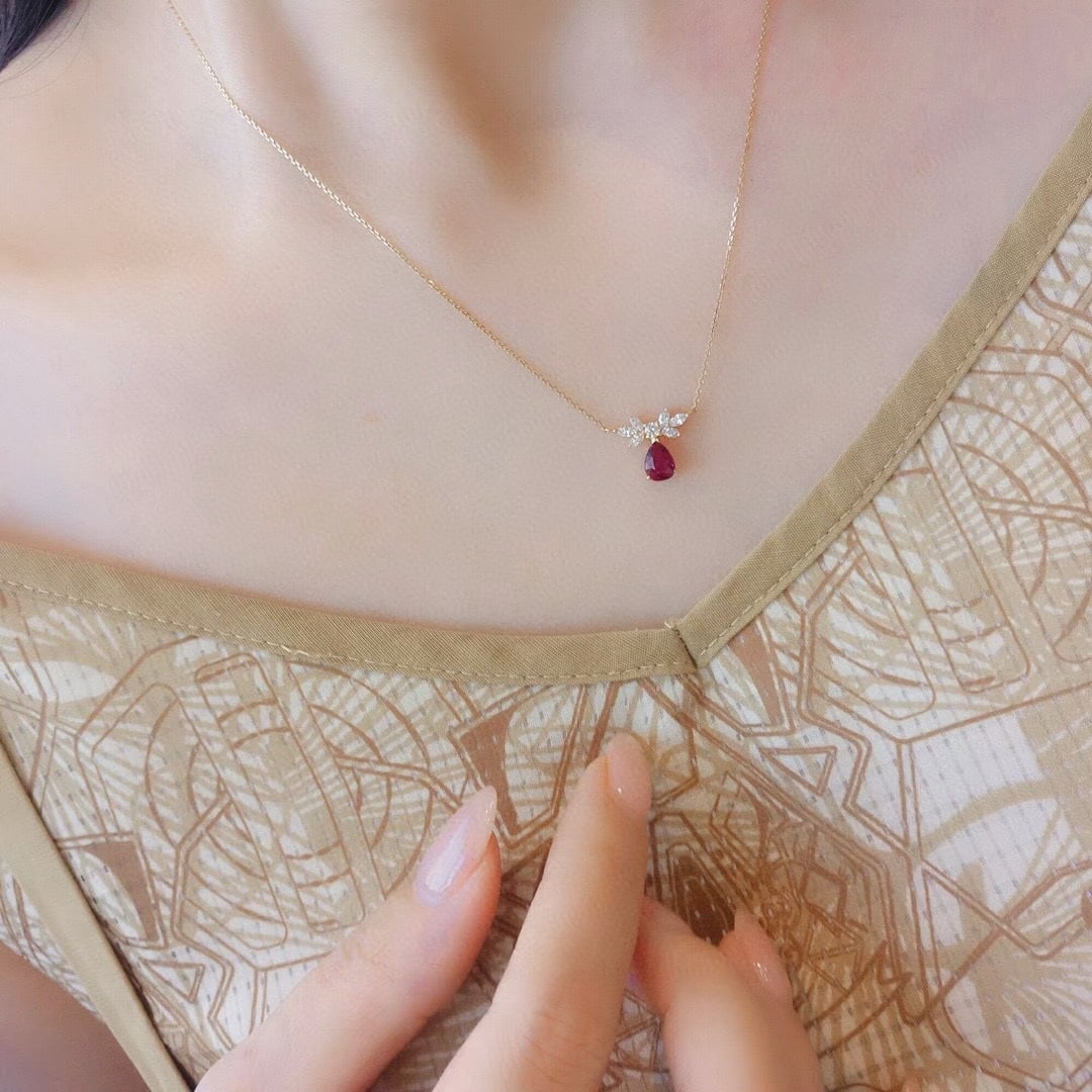 14k Gold 1.25 Ctw Natural Ruby & Diamond Necklace - 5
