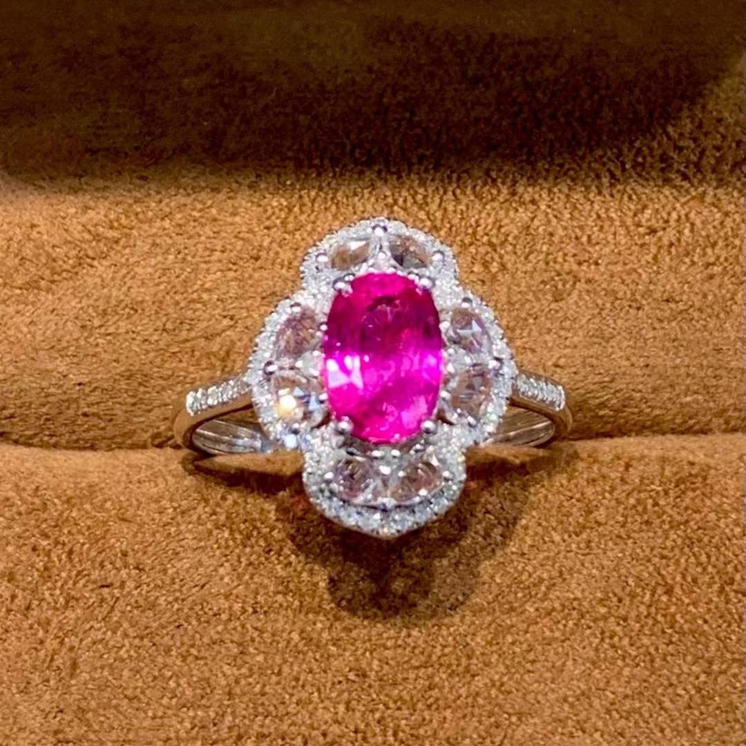 14k Gold 1.35 Ct Natural Ruby & Diamond & Sapphire Ring: Ref:231017131 // gold content:14k gold // ring size:7. 25us // // main gemstone:ruby // shape:oval // carat weight:1. 35ct // color:red // treatment:natural // // adjacent gemstone 2 : diamond //