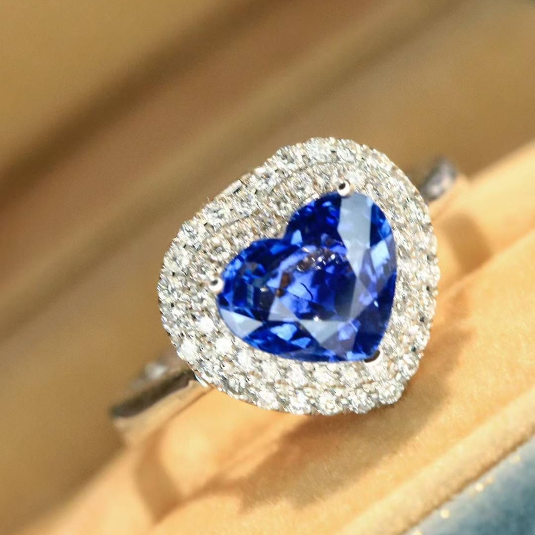 14k Gold 2.55 Ctw Natural Sapphire & Diamond Ring/pendant( Without Chain ): Ref:231017136 // gold content:14k gold // ring size:7. 25us // // main gemstone:sapphire // shape:heart // carat weight:2. 21ct // color:cornflower blue // treatment:natural // // adjacent gemstone 2 