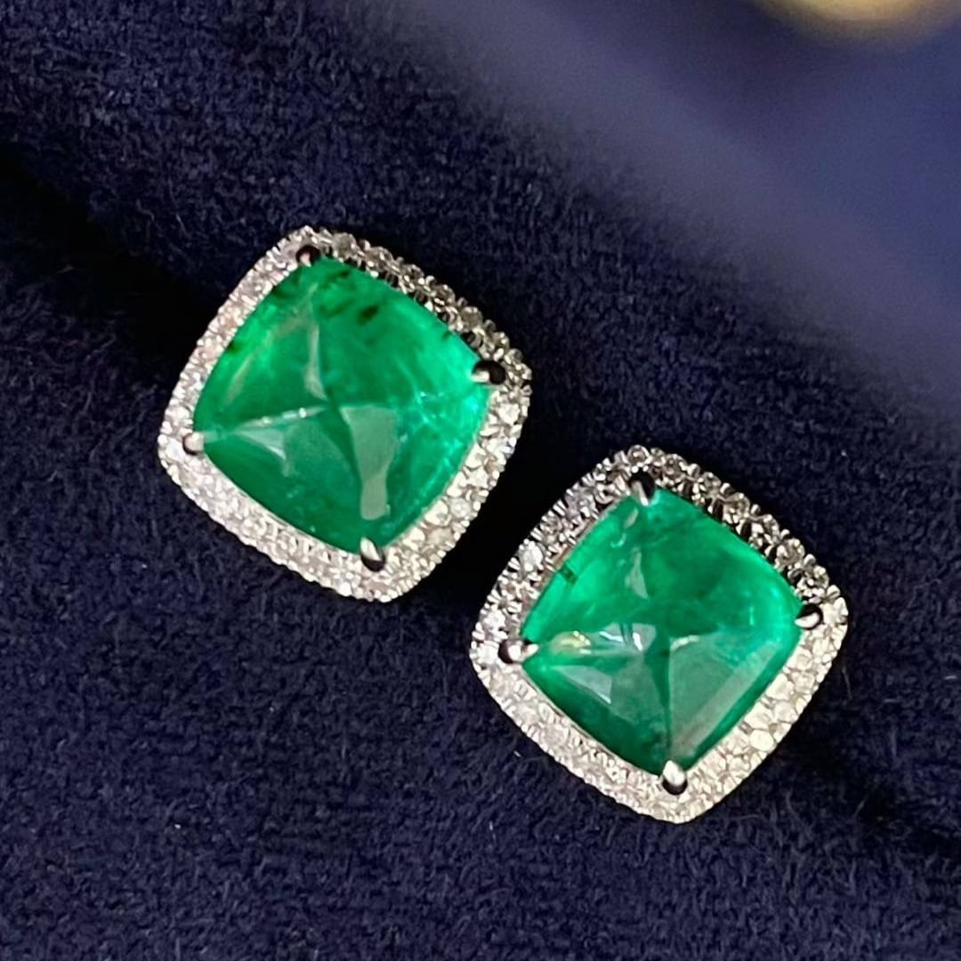 14k Gold 2.9 Ct Vivid Green Natural Emerald & Diamond Earrings - 2