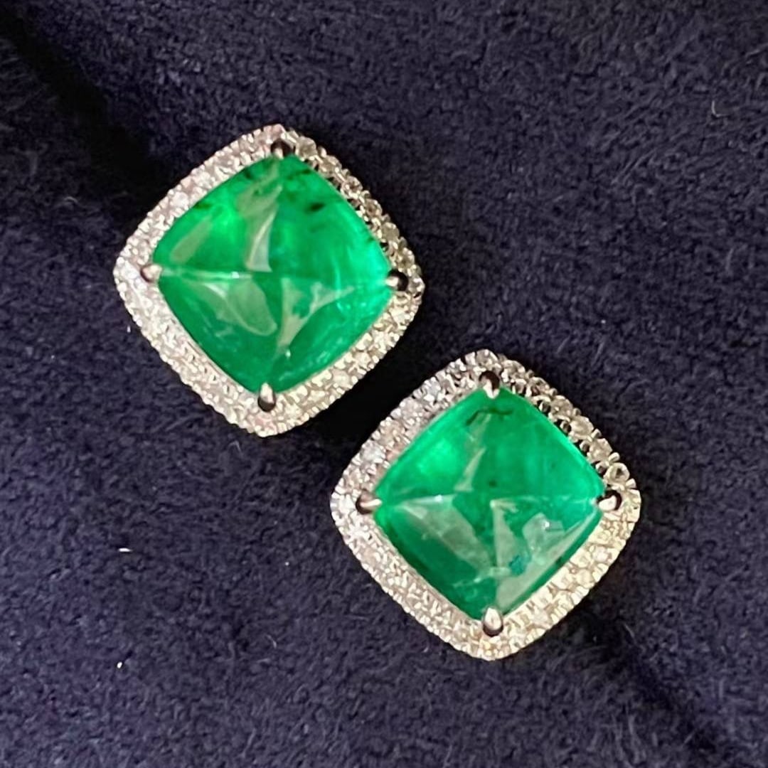 14k Gold 2.9 Ct Vivid Green Natural Emerald & Diamond Earrings - 3