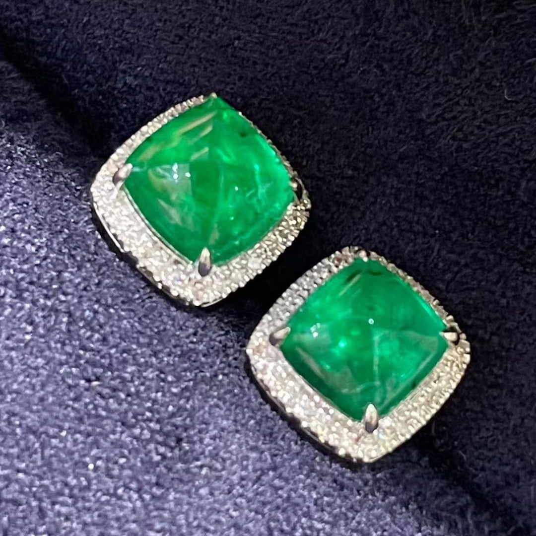 14k Gold 2.9 Ct Vivid Green Natural Emerald & Diamond Earrings - 4