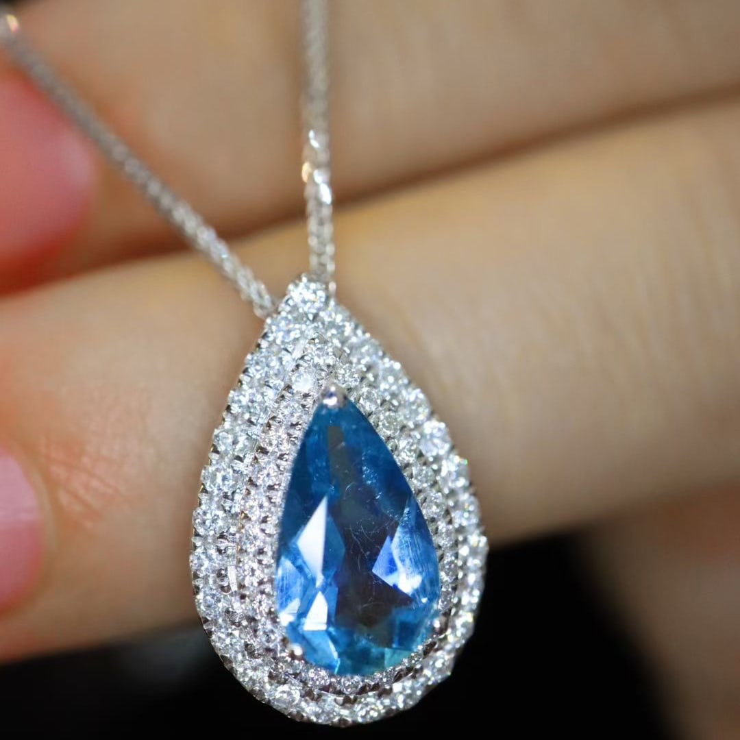 14k Gold 1.54 Ctw Natural Aquamarine & Diamond Pendant( Without Chain ) - 3