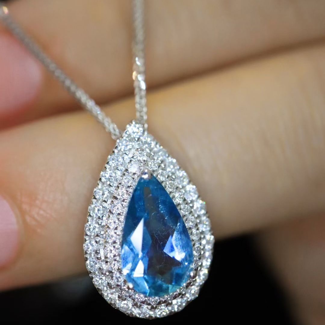 14k Gold 1.54 Ctw Natural Aquamarine & Diamond Pendant( Without Chain ) - 4