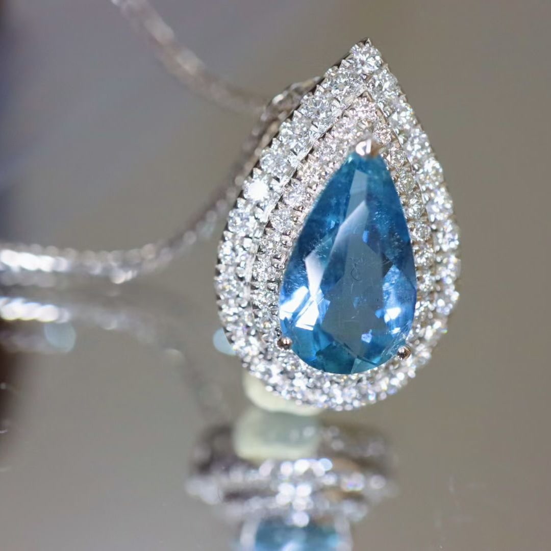 14k Gold 1.54 Ctw Natural Aquamarine & Diamond Pendant( Without Chain ) - 5