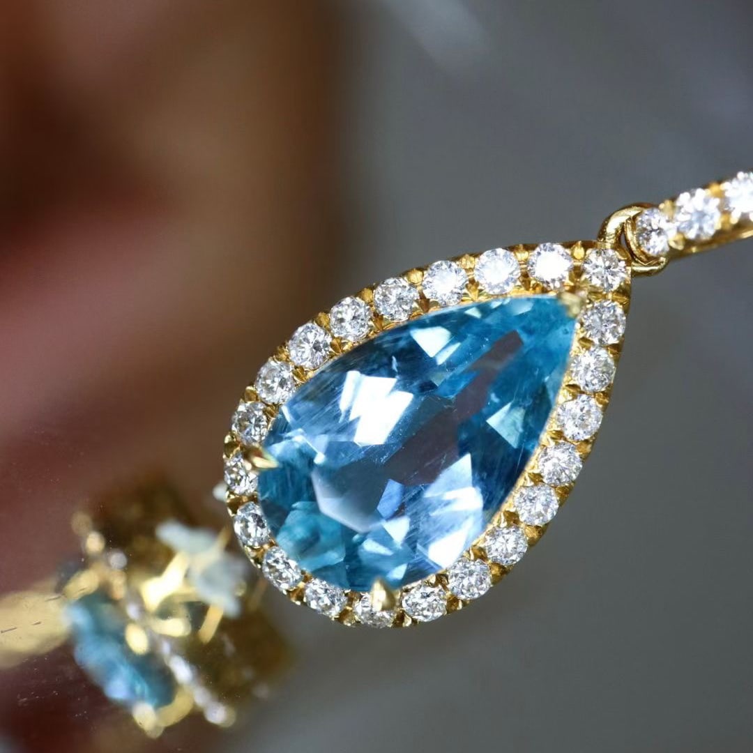 14k Gold 1.62 Ctw Natural Aquamarine & Diamond Pendant( Without Chain ) - 2
