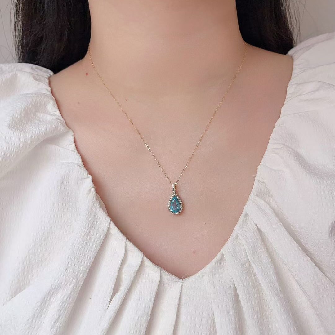 14k Gold 1.62 Ctw Natural Aquamarine & Diamond Pendant( Without Chain ) - 3